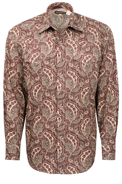 Stetson Men's Paisley Print Snap Front Shirt - Wine