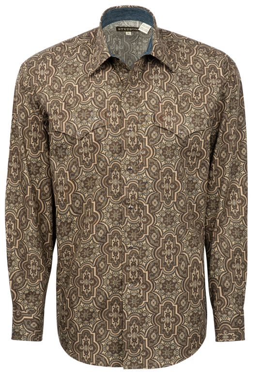 Stetson Men's Paisley Print Snap Front Shirt - Brown