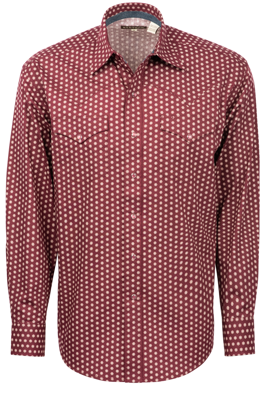 Stetson Men's Geometric Print Snap Front Shirt - Wine