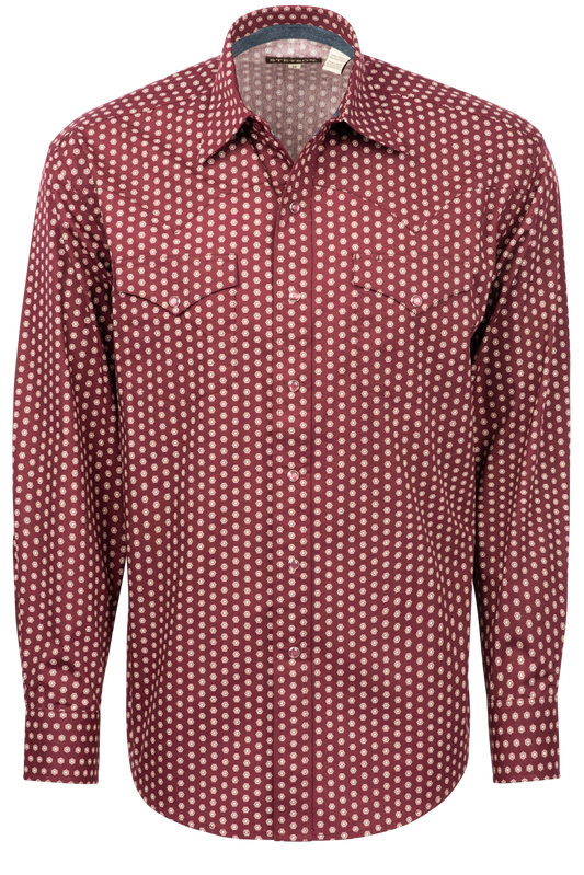 Stetson Men's Geometric Print Snap Front Shirt - Wine