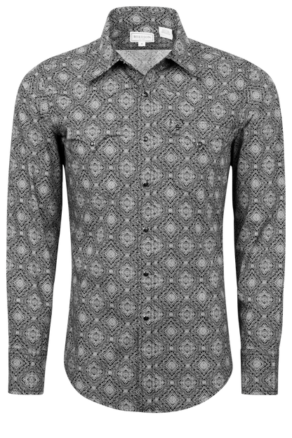 Stetson Men's Medallion Print Snap Front Shirt - Black