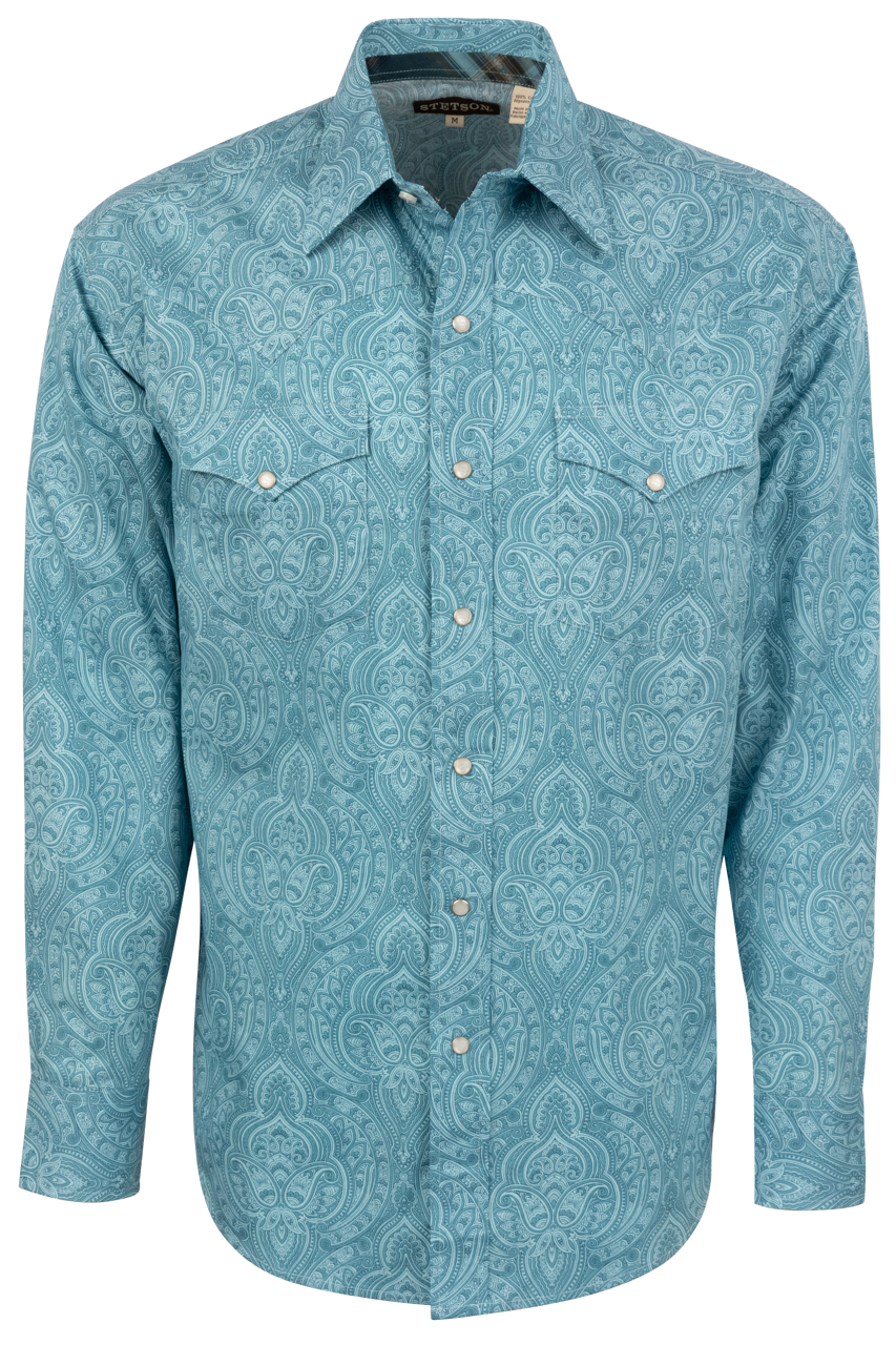 Stetson Men's Paisley Snap Front Shirt - Aquamarine