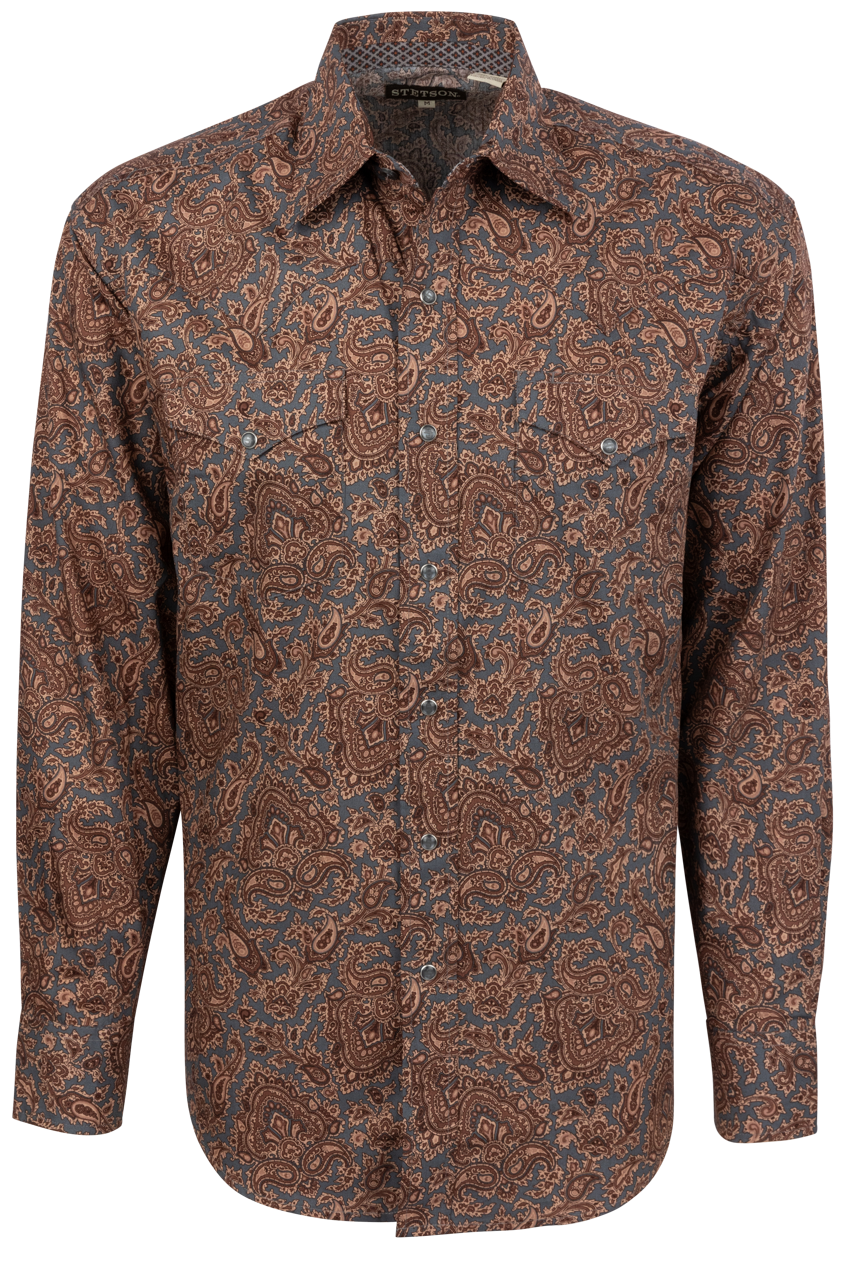 Stetson Men's Paisley Snap Front Shirt - Copper