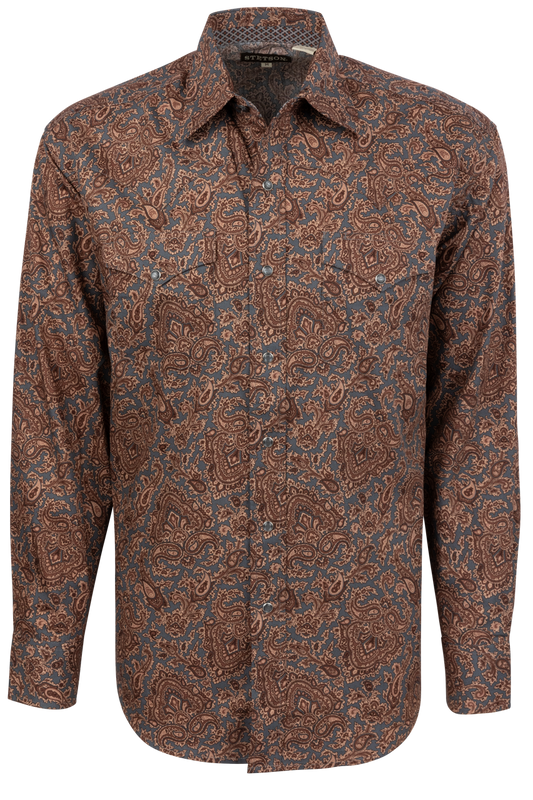 Stetson Men's Paisley Snap Front Shirt - Copper