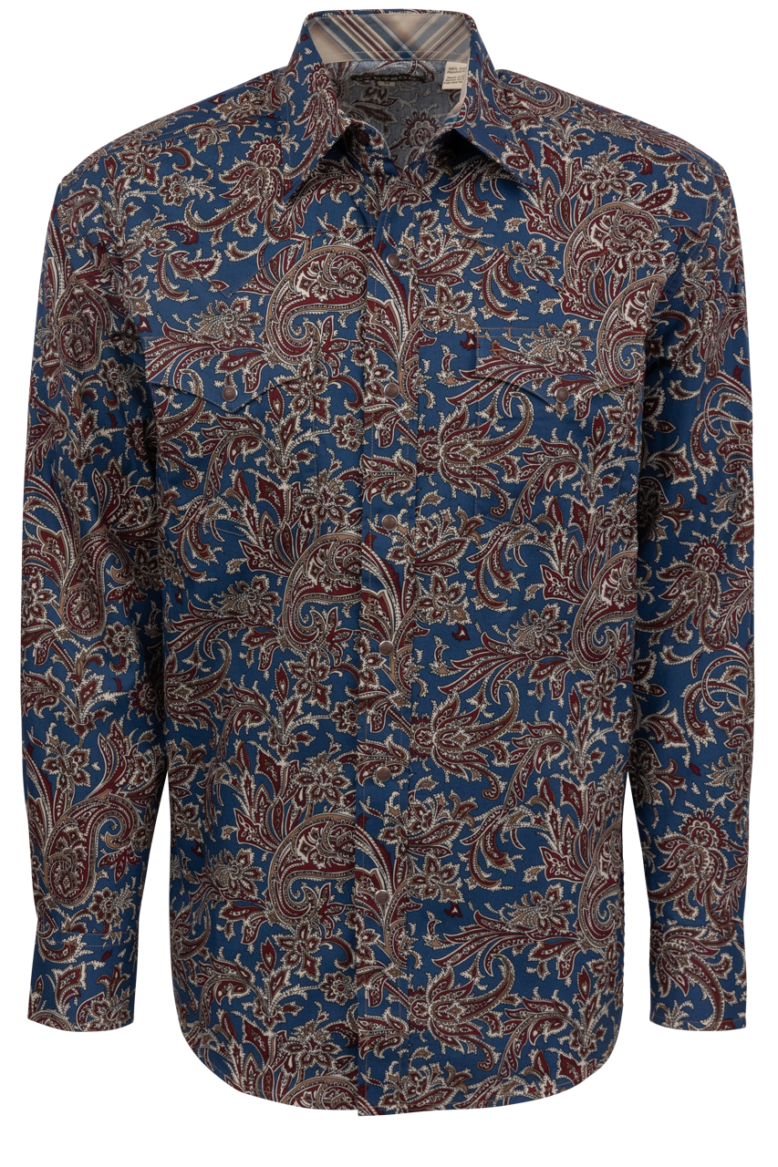 Stetson Men's Vintage Paisley Snap Front Shirt - Blue