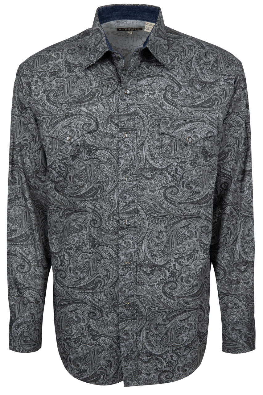 Stetson Men's Paisley Snap Front Shirt - Smoke