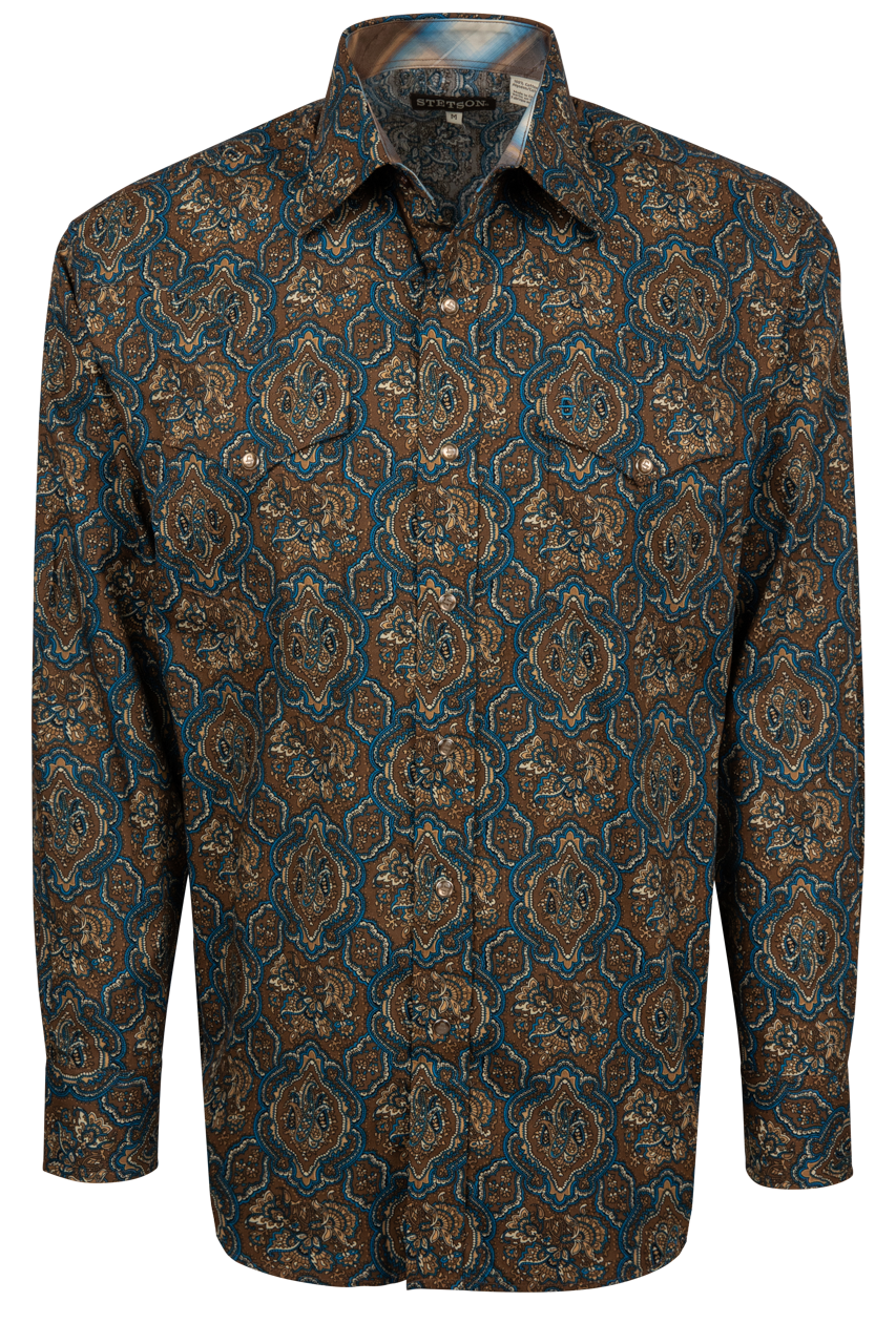 Stetson Men's Medallion Paisley Snap Front Shirt - Brown