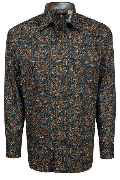 Stetson Men's Medallion Paisley Snap Front Shirt - Brown