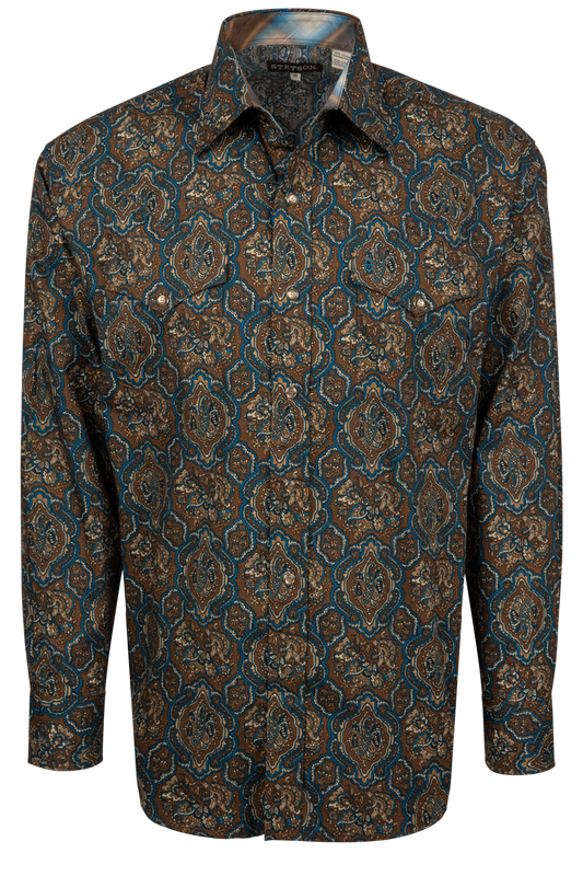Stetson Men's Medallion Paisley Snap Front Shirt - Brown