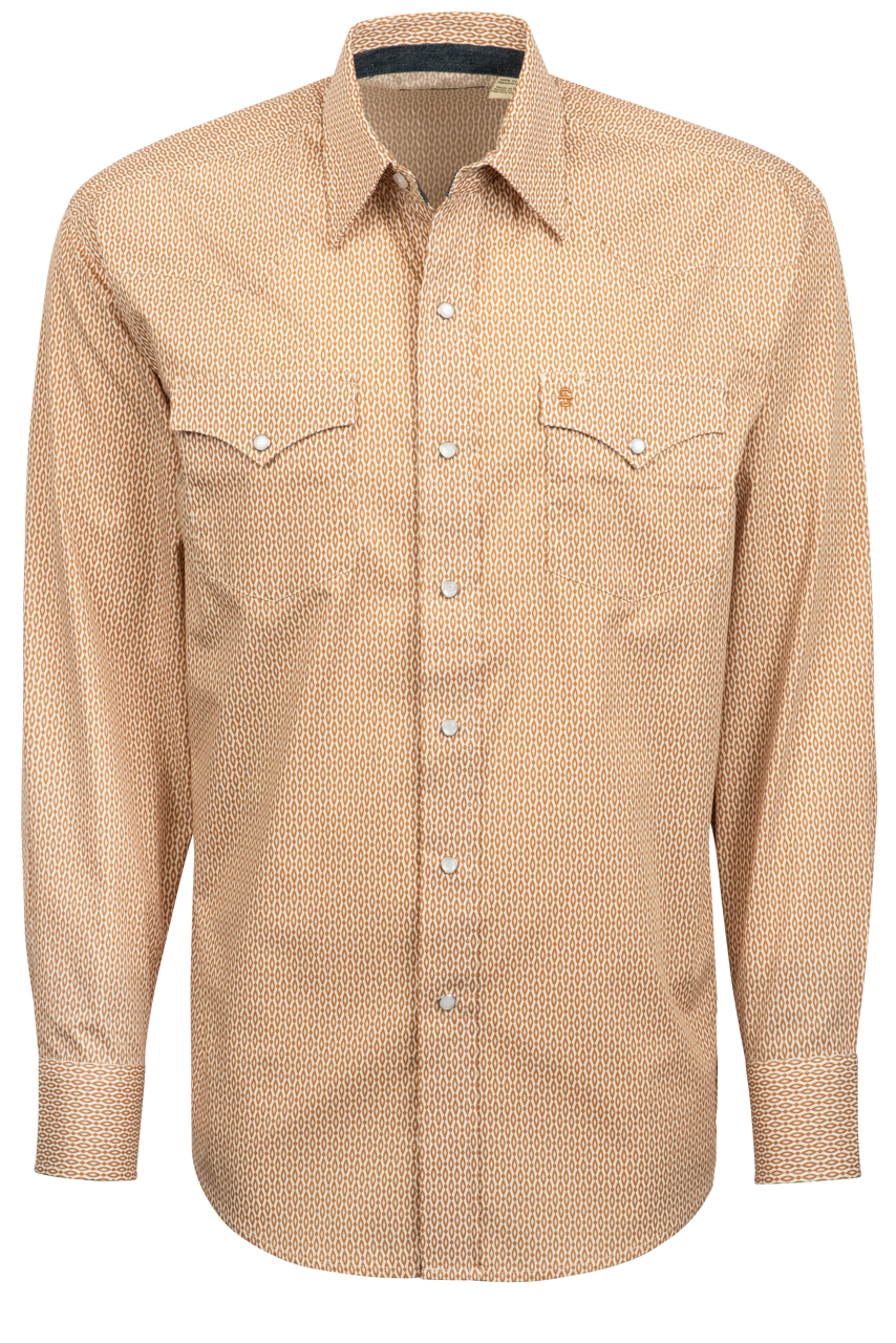 Stetson Men's Geometric Print Snap Front Shirt - Orange