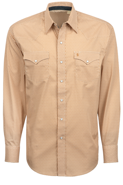 Stetson Men's Geometric Print Snap Front Shirt - Orange