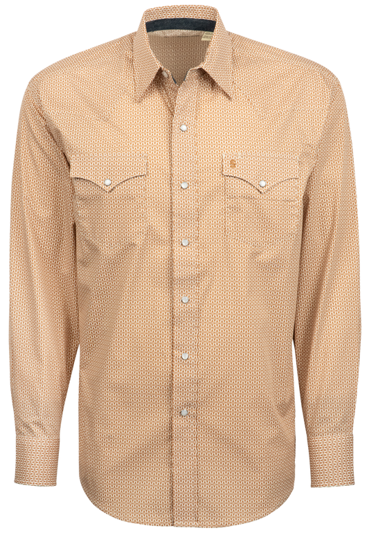 Stetson Men's Geometric Print Snap Front Shirt - Orange