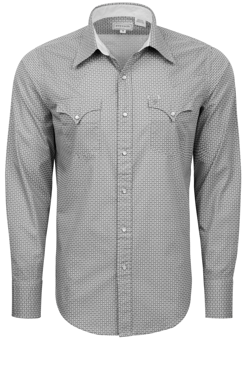 Stetson Men's Snap Front Shirt - Geometric Gray