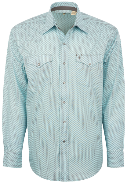 Stetson Men's Diamond Print Pearl Snap Shirt - Blue Silver