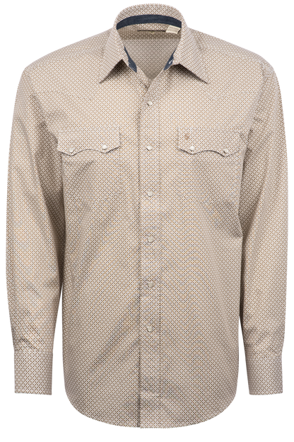 Stetson Men's Geometric Print Pearl Snap Shirt - Brass