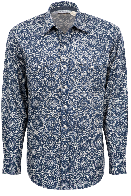 Stetson Men's Bandana Medallion Print Pearl Snap Shirt - Blue