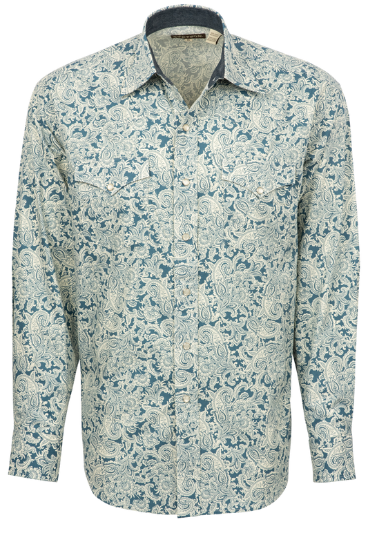 Stetson Men's Tonal Paisley Snap Front Shirt - Blue