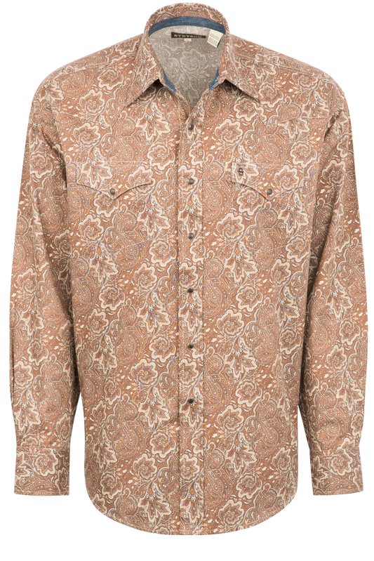 Stetson Men's Paisley Print Snap Front Shirt - Brown