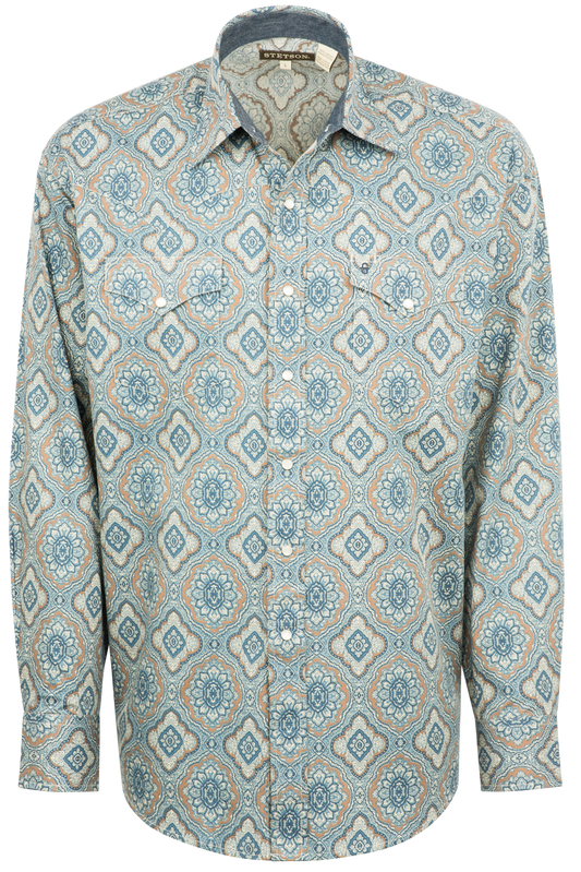 Stetson Men's Sierra Paisley Pearl Snap Shirt - Blue