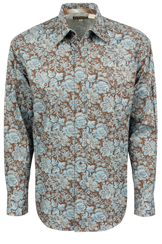 Stetson Men's Paisley Snap Front Shirt - Brown and Blue
