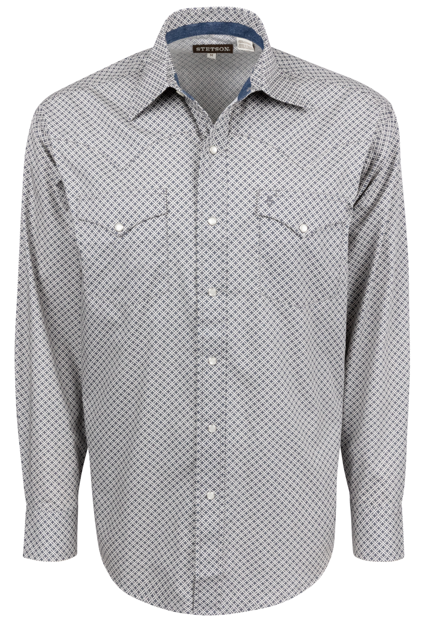 Stetson Men's Snap Front Shirt - Gray Geometric