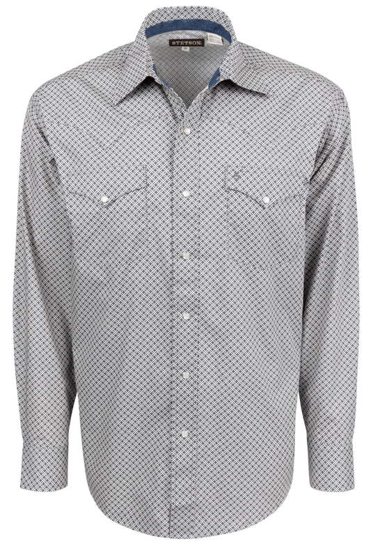 Stetson Men's Snap Front Shirt - Gray Geometric