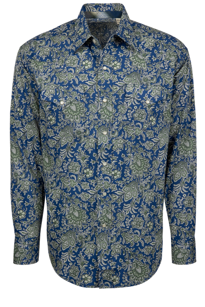Stetson Men's Paisley Snap Front Shirt - Blue Moss