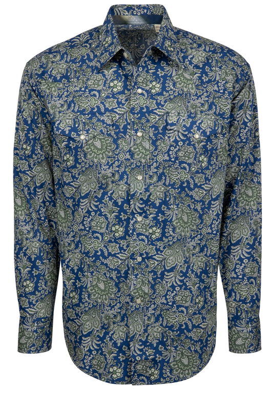 Stetson Men's Paisley Snap Front Shirt - Blue Moss