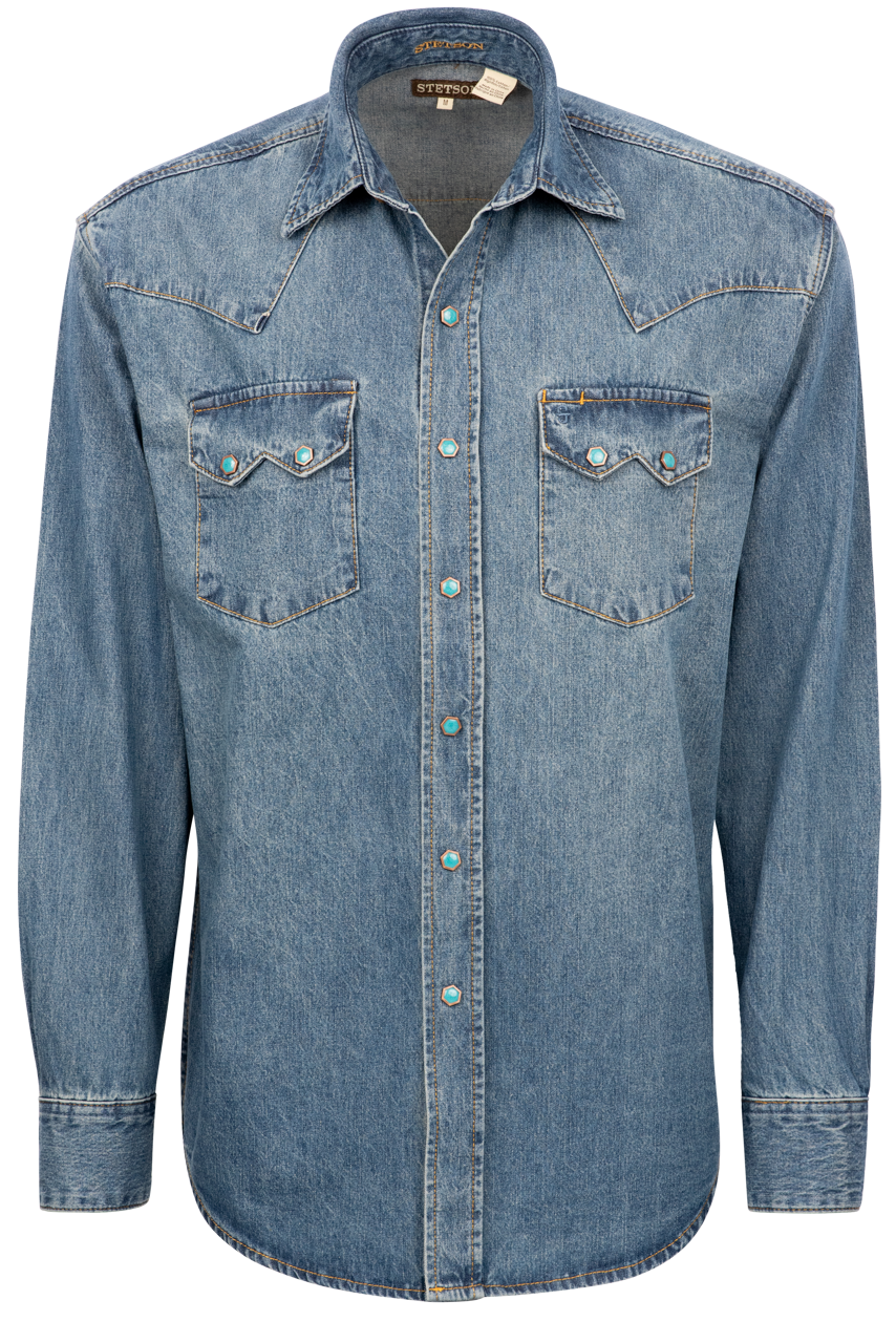 Stetson Men's Classic Denim Snap Front Western Shirt | Pinto Ranch