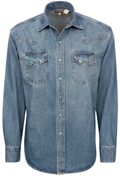 Stetson Men's Denim Snap Western Shirt Blue / XL