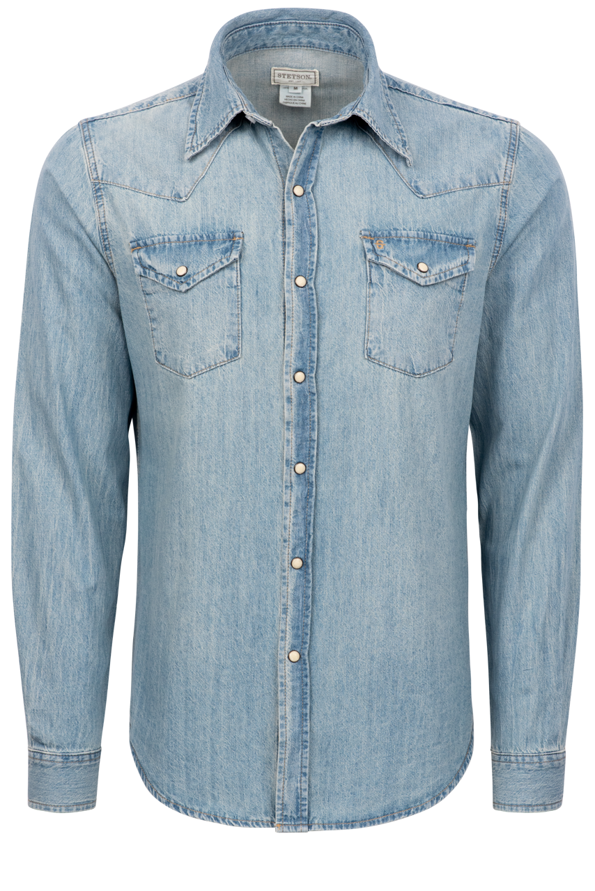 Stetson Men's Snap Front Shirt - Light Denim