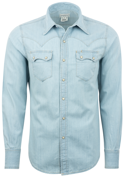 Stetson Men's Original Rugged Pearl Snap Shirt - Light Denim