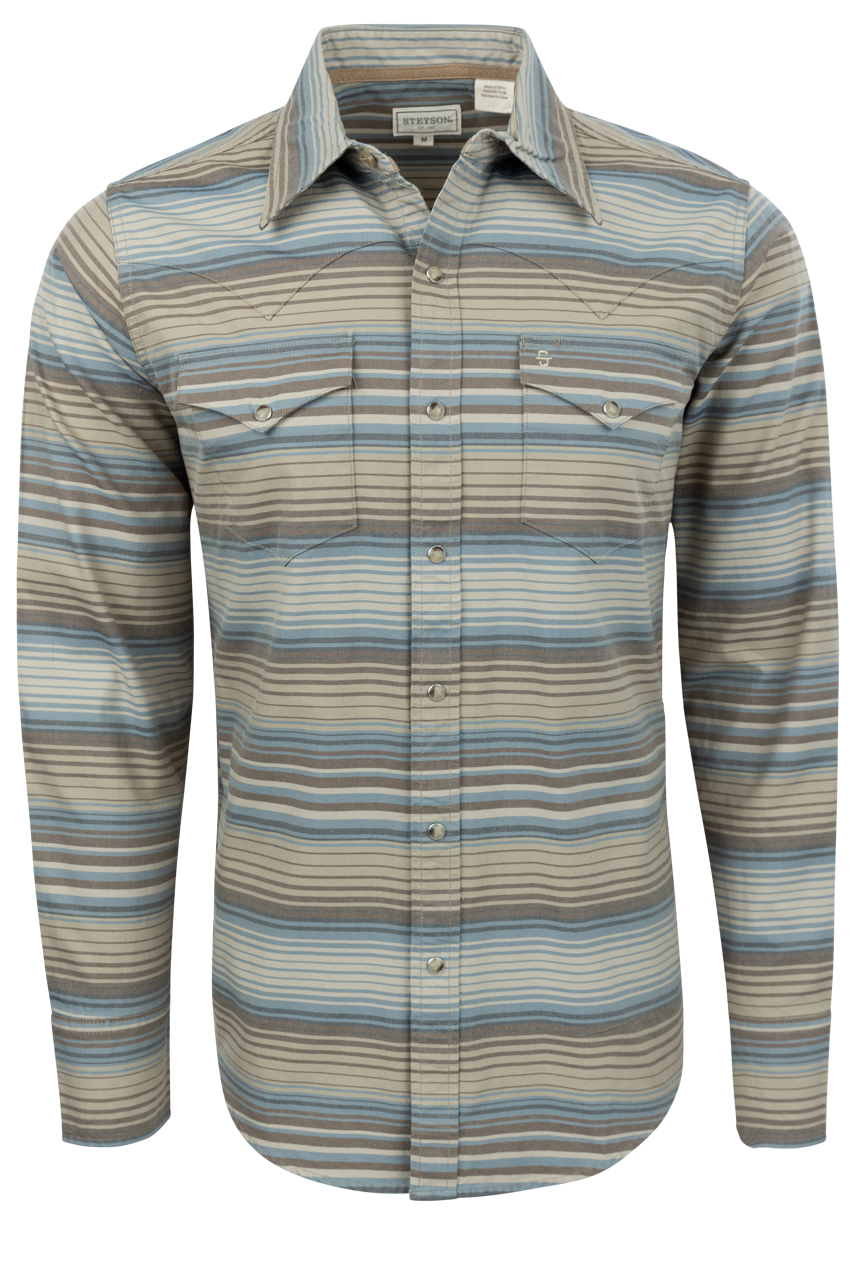 Stetson Men's Serape Stripe Snap Front Shirt - Sand/Indigo