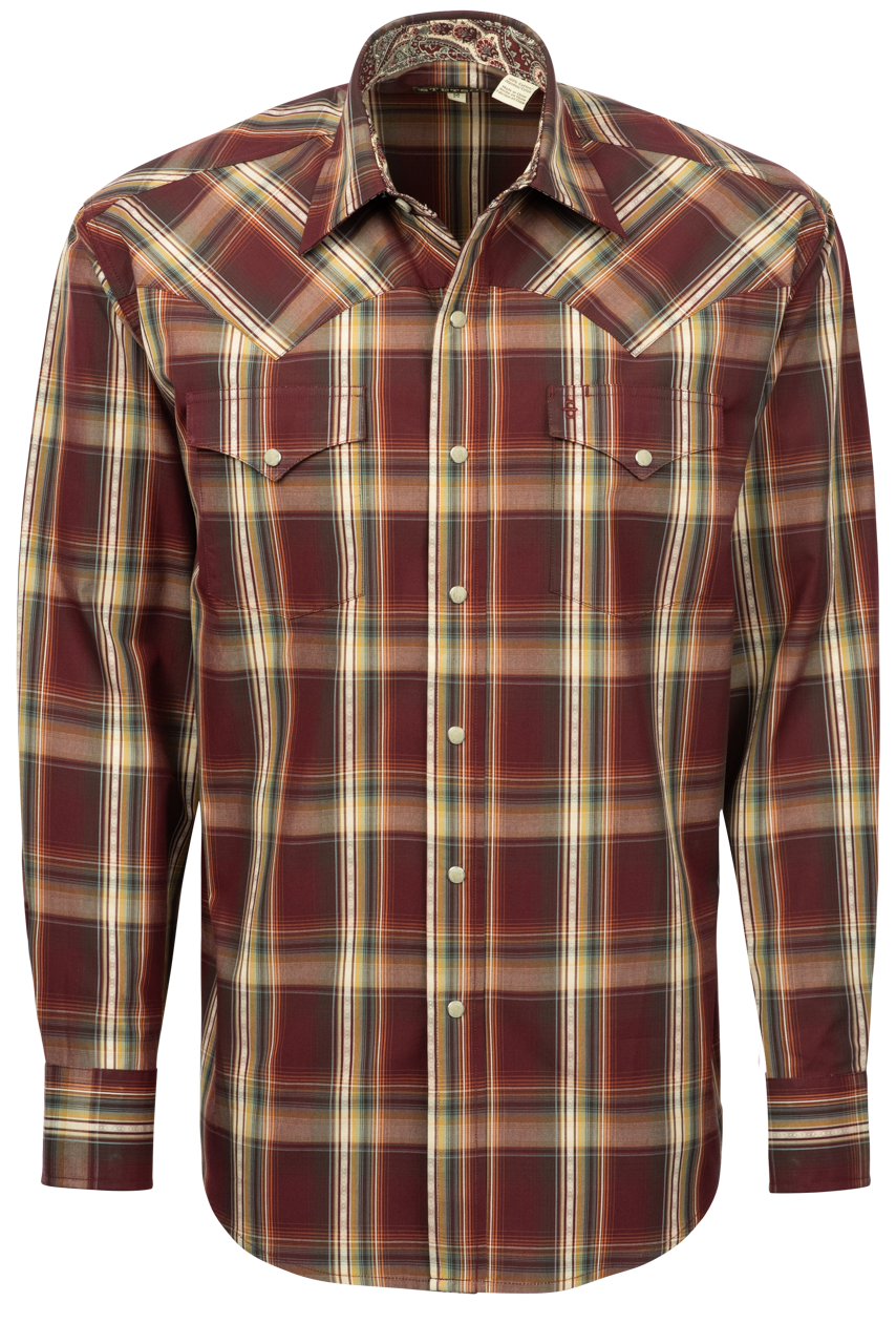 Stetson Men's Classic Plaid Snap Front Shirt - Wine