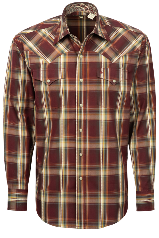 Stetson Men's Classic Plaid Snap Front Shirt - Wine