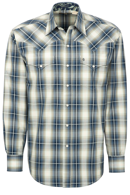 Stetson Men's Crystal Plaid Snap Front Shirt - Blue
