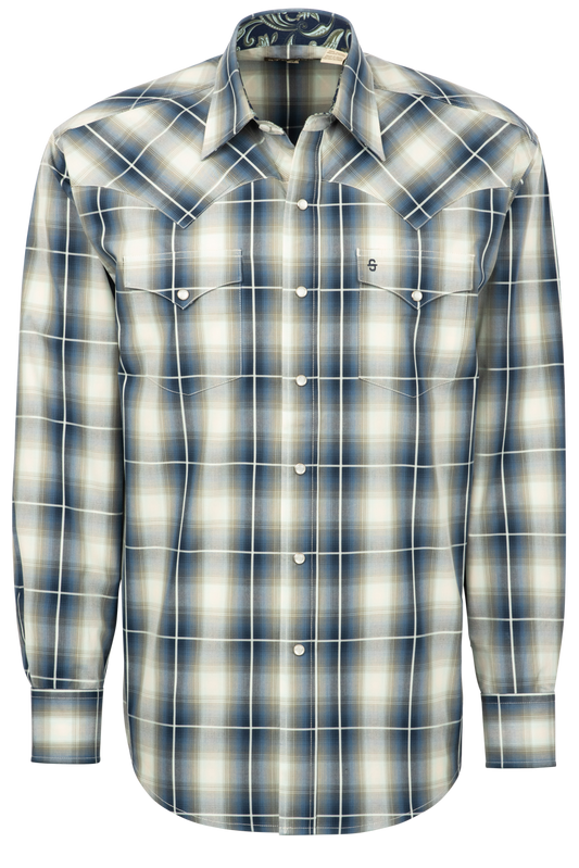 Stetson Men's Crystal Plaid Snap Front Shirt - Blue