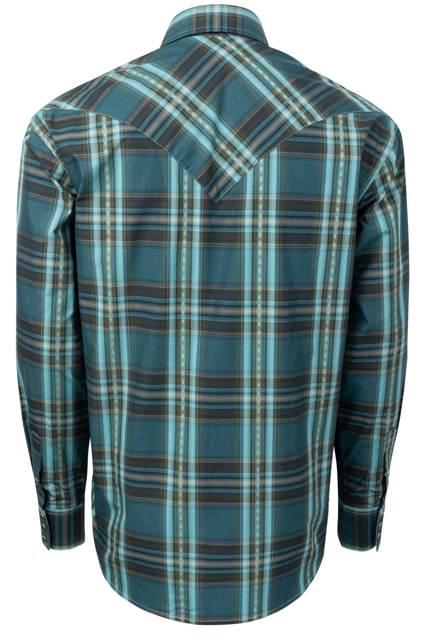 Stetson Men's Classic Plaid Snap Front Shirt - Blue/Green