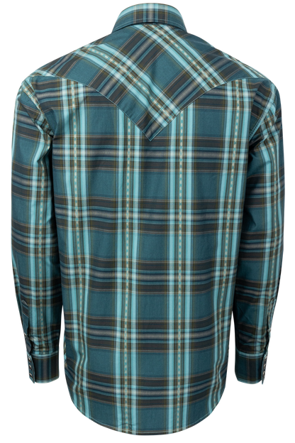 Stetson Men's Classic Plaid Snap Front Shirt - Blue/Green