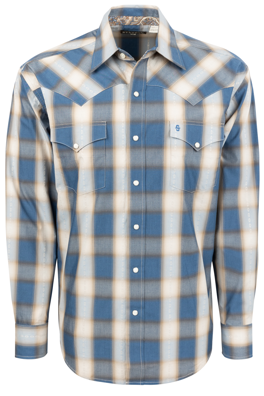 Stetson Men's Plaid Snap Front Shirt - Blue