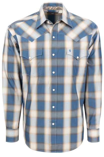 Stetson Men's Plaid Snap Front Shirt - Blue