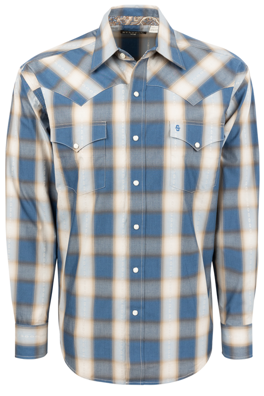 Stetson Men's Plaid Snap Front Shirt - Blue