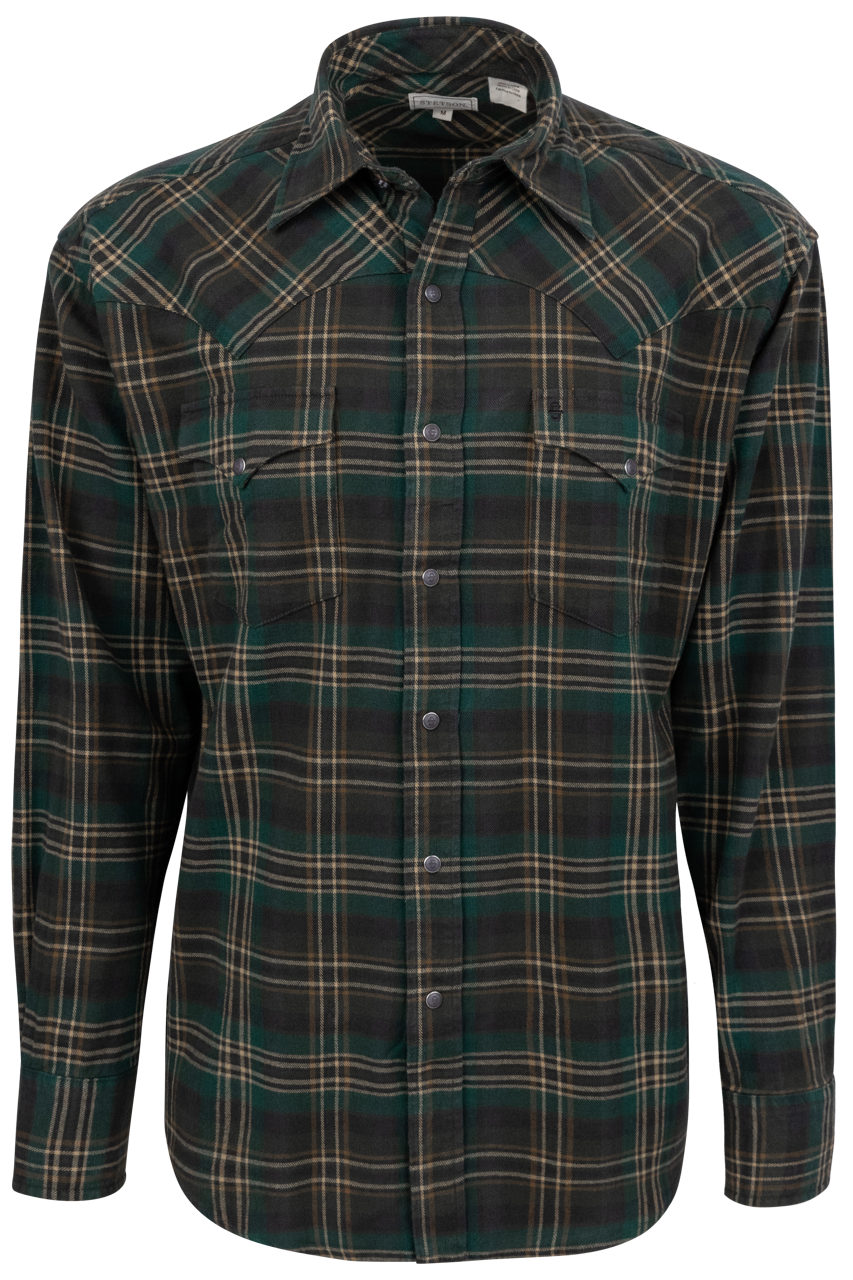 Stetson Men's Flannel Snap Front Shirt - Green