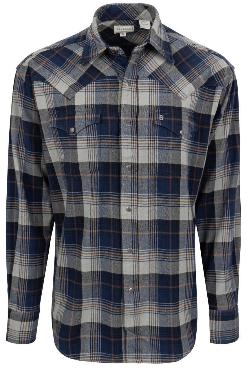 Stetson Men's Flannel Snap Front Shirt - Blue