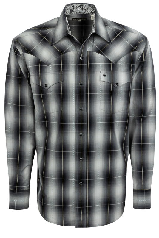 Stetson Men's Ombre Plaid Snap Front Shirt - Coal