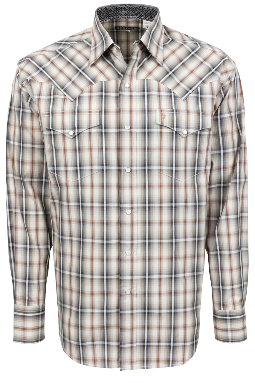 Stetson Men's Plaid Snap Front Shirt - Brown
