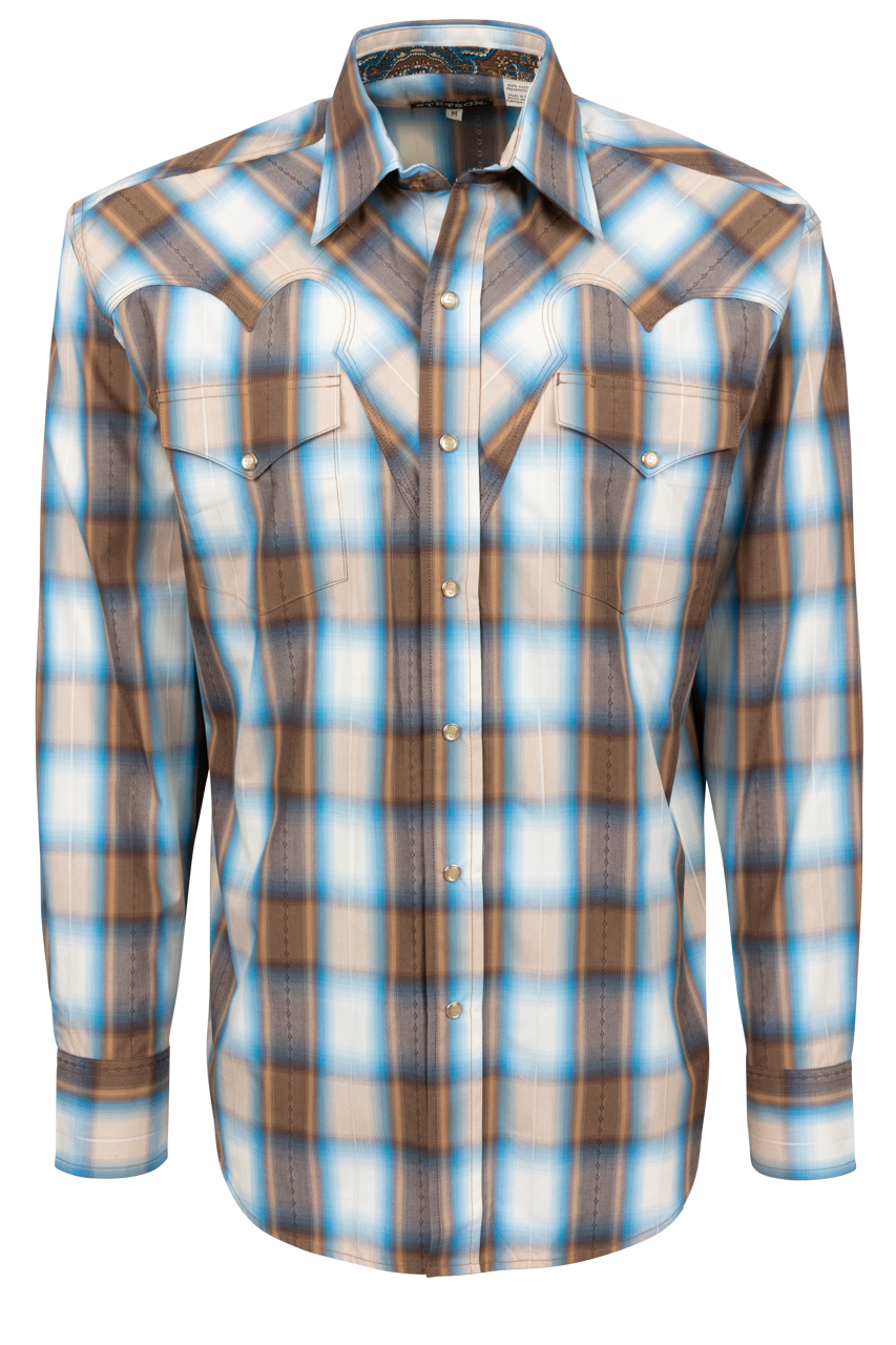 Stetson Men's Plaid Snap Front Shirt - Brown Multi