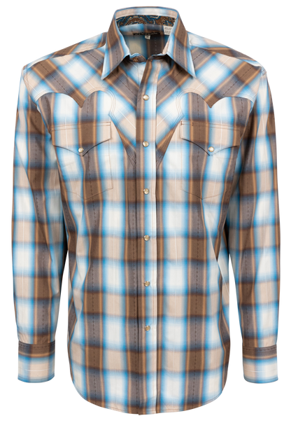 Stetson Men's Plaid Snap Front Shirt - Brown Multi