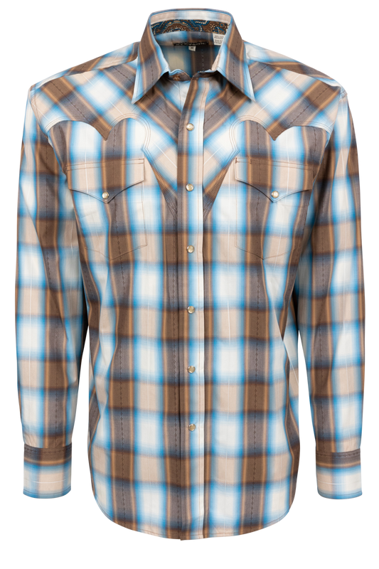 Stetson Men's Plaid Snap Front Shirt - Brown Multi