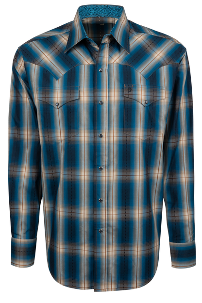 Stetson Men's Plaid Snap Front Shirt - Deep Marine